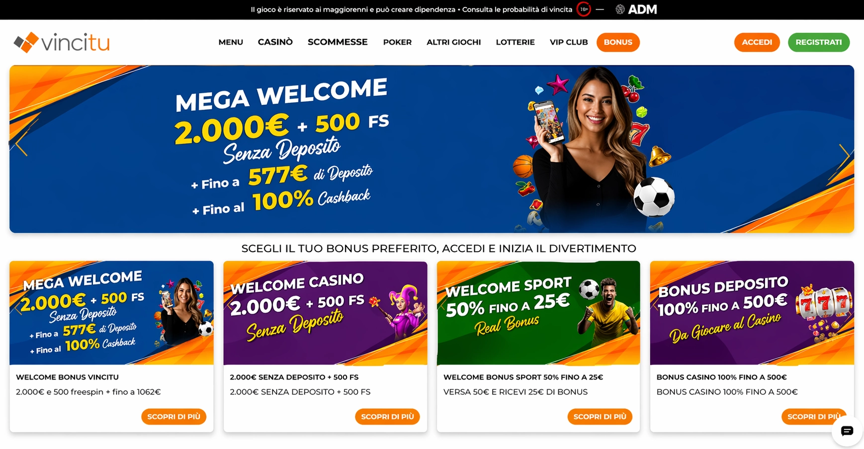 VinciTu casino non AAMS – outsider in crescita 2026